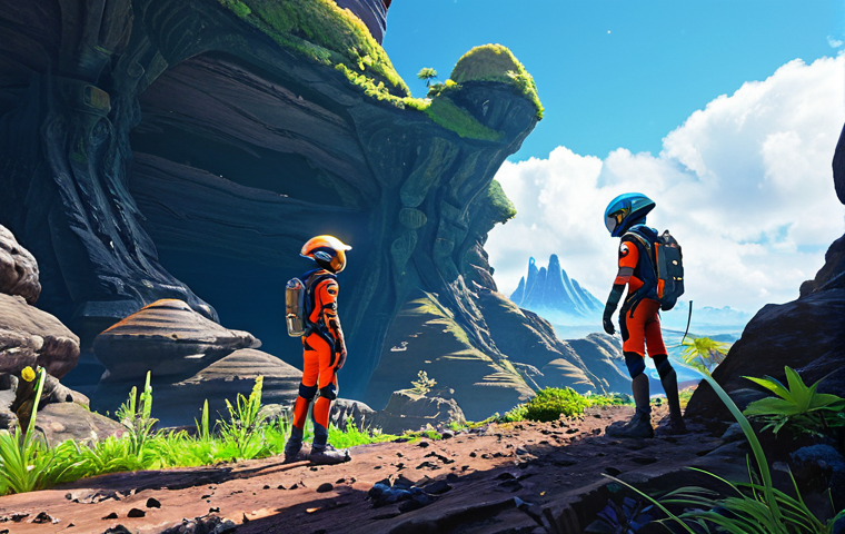 붕괴 스타레일 대규모 업데이트 히스토리 - New Planet Exploration**

"A fully clothed Trailblazer team exploring a vibrant and alien landscape ...